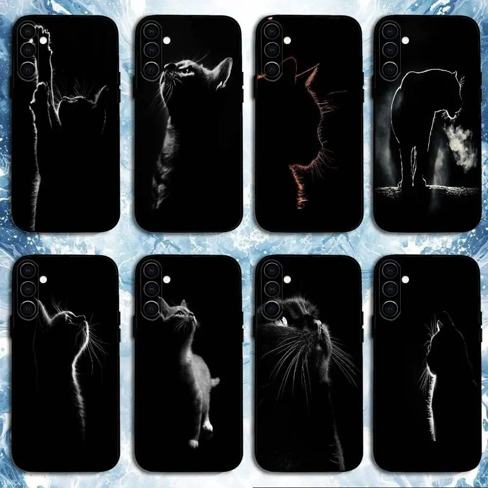 

Handsome Black Kittey Cat Phone Case For Samsung Galaxy A73,A72,A71,A70,A53,A52,A51,Others Soft Black Shell