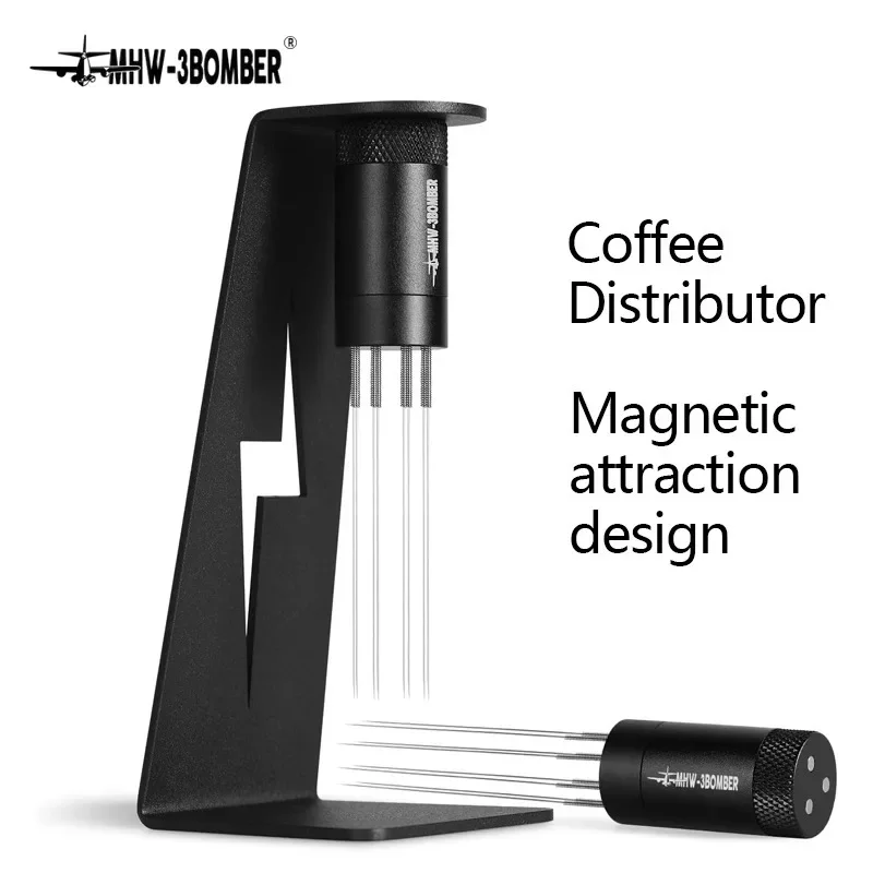 MHW-3BOMBER WDT Espresso Distribution Tool Black Coffee Distributor with Magnetic Stand Adjustable Range Coffee Needle Stirrer