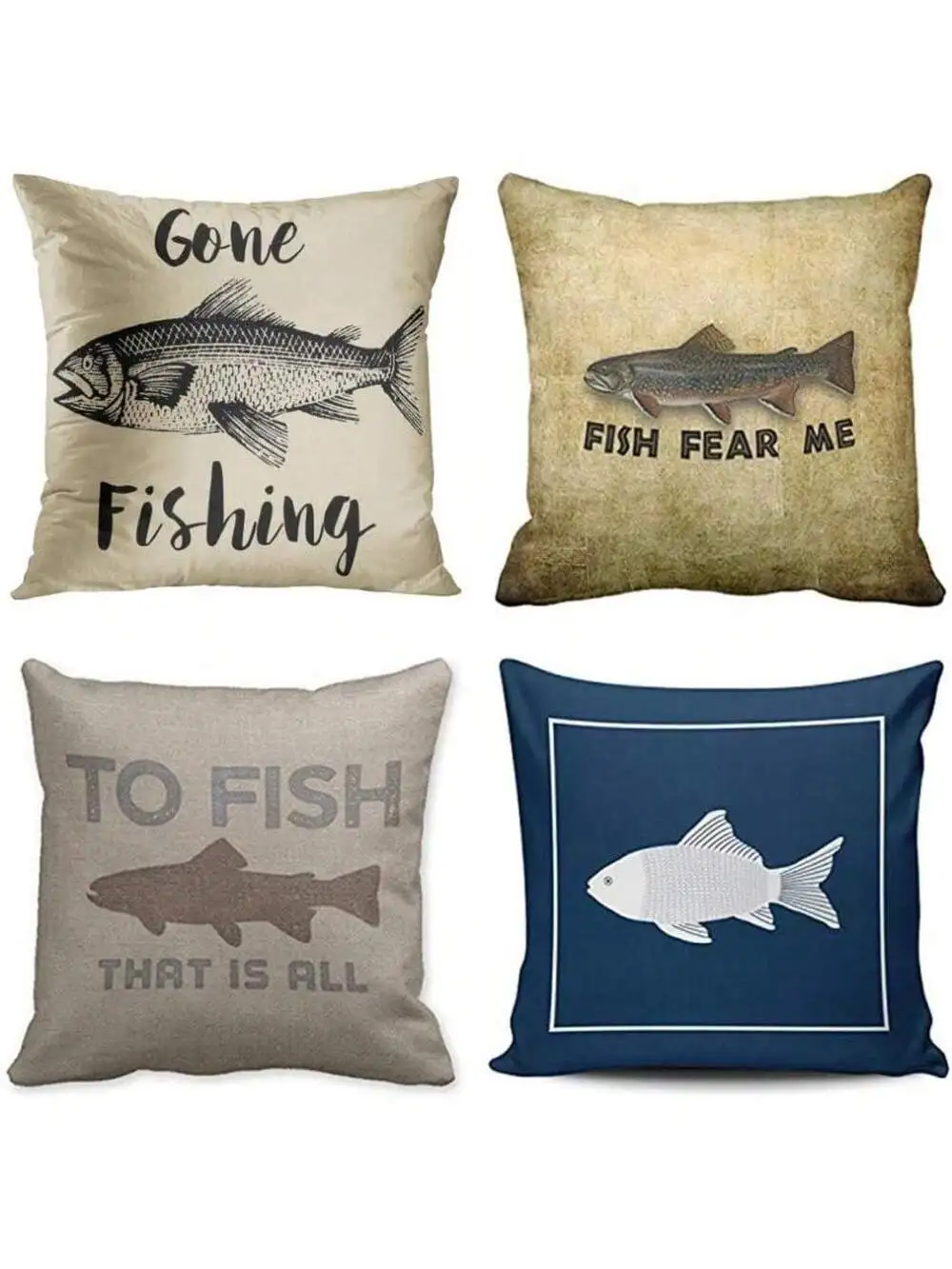 Throw Pillowcase Fish Fisherman Fishing Rustic Retro Fun Scared Me Navy Decorated Pillowcase Home Decor Square Pillowcase