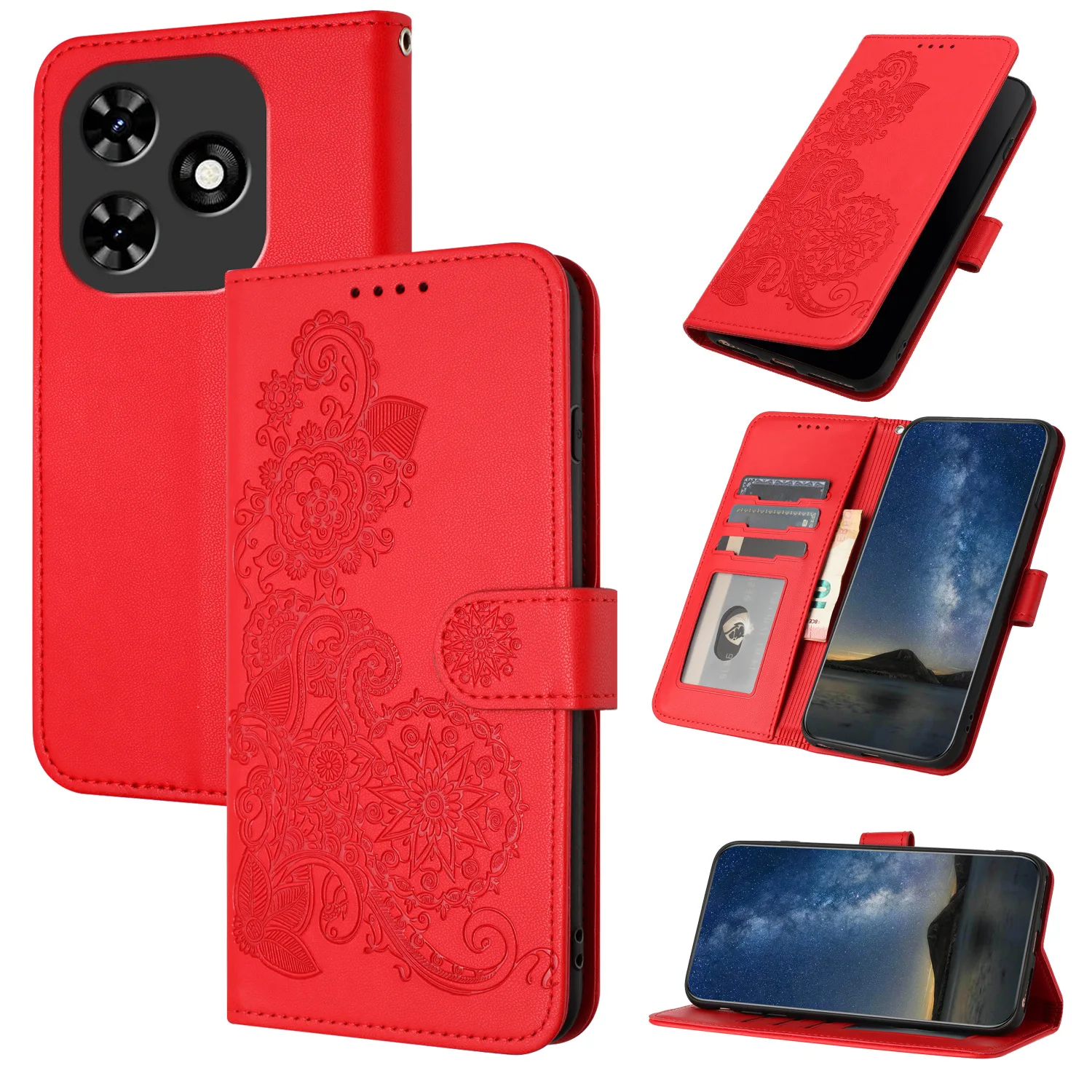 حافظة عباد الشمس لهاتف Oneplus 13R 13 12 11 9R 9 Pro 8 حزام معصم جلدي مضاد للسقوط 3 بطاقات محفظة حامل غطاء للكتب