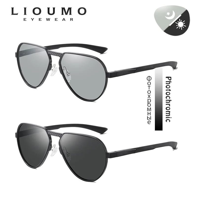 LIOUMO Fashion Aluminum Magnesium Photochromic Polarized Sunglasses Men Chameleon Driving Glasses Women Anti-Glare zonnebril