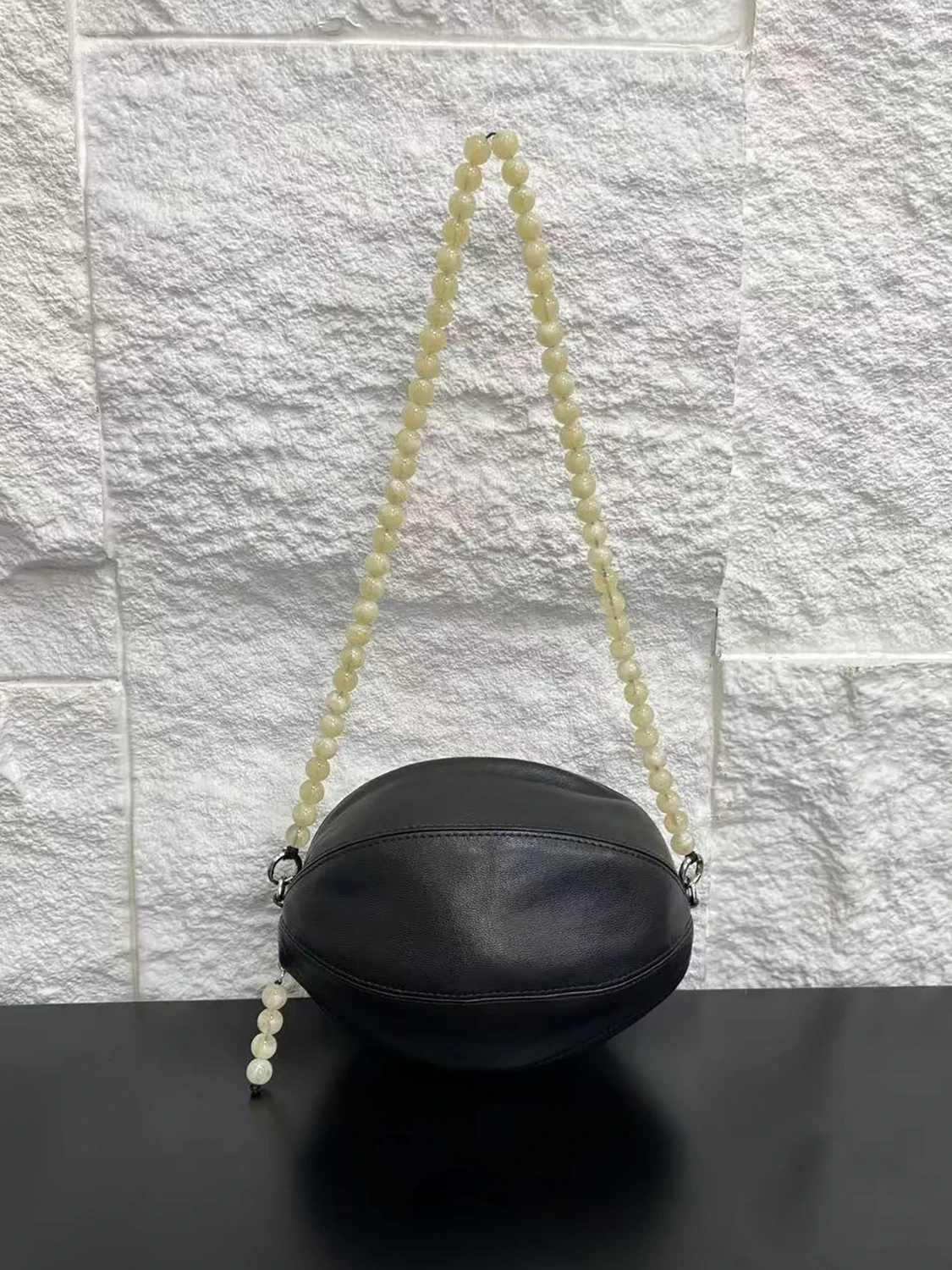 Casual Chic Women's Crossbody Shoulder Bag Top Layer Leather Olive Rugby Beaded round Handbag Stylish Satchel for Autumn Winter
