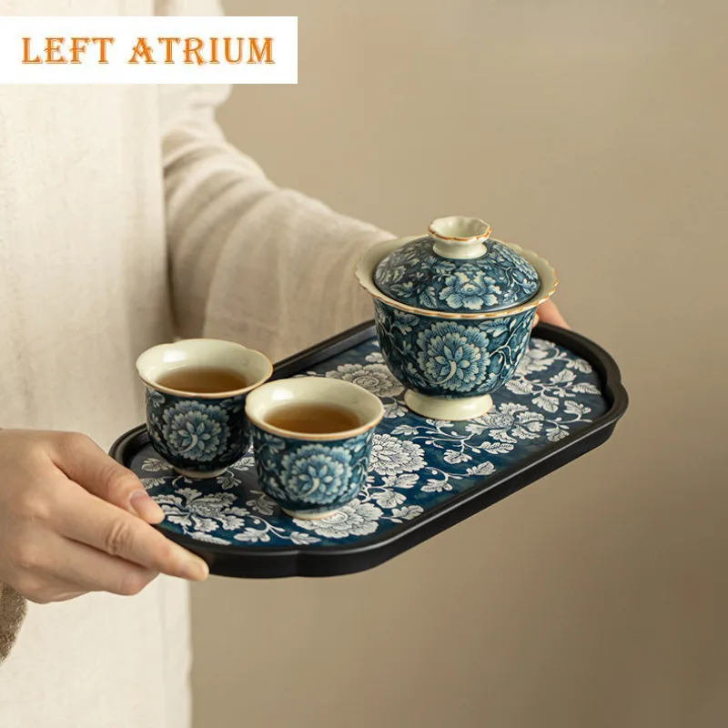 Chinese Entwined Lotus Tea Tray Creative Blooming Flower Teapot Insulation Pad Holder Tea Board Dry Brew Table Tea Tray Teaware