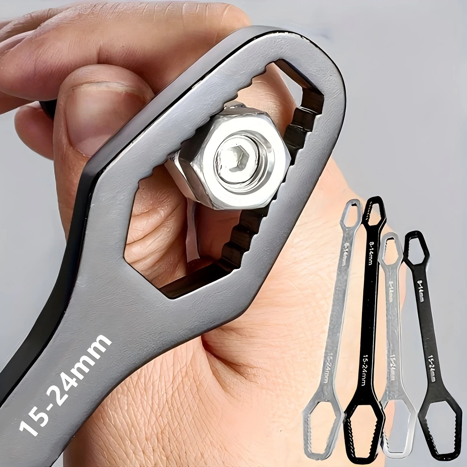 

1pc Universal Double Ended Wrench, SelfTightening 8-24mm Screw Nuts Repair Wrench, Double-Headed Ratchet Spanner. Adjustable