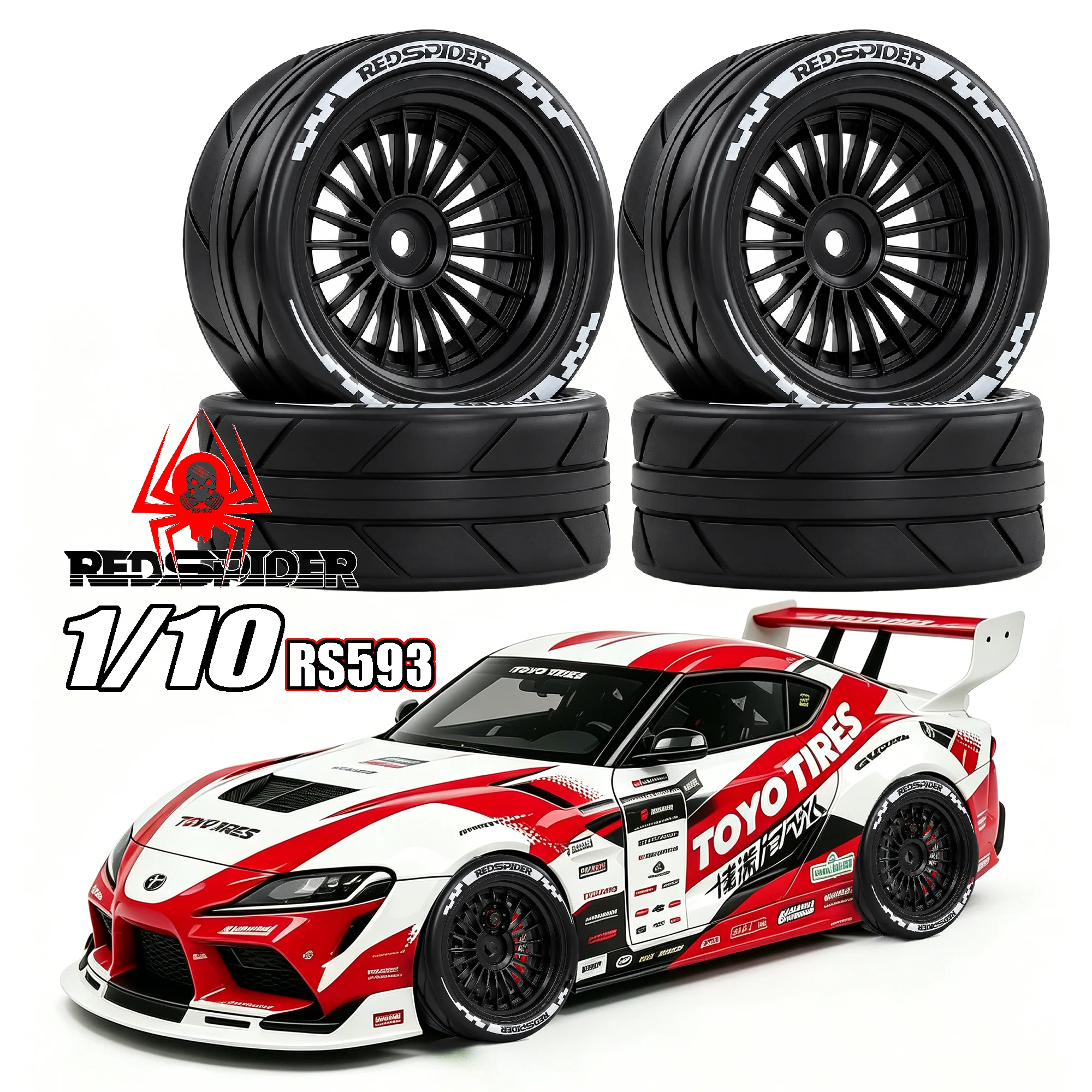RED SPIDER 4Pcs 1/10 RC Rally Racing Tires 12mm Hex OD 65mm for 1:10 RC On Road Car Tamiya TT01 TT02 XV01 XV02 PTG-2 TA06 HSP