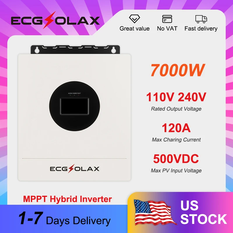 

ECGSOLAX 7000W 110V Hybrid Solar Inverter 48V US Standard Split-Phase 120V/240V Up to 6 Solar Inverters in Parallel