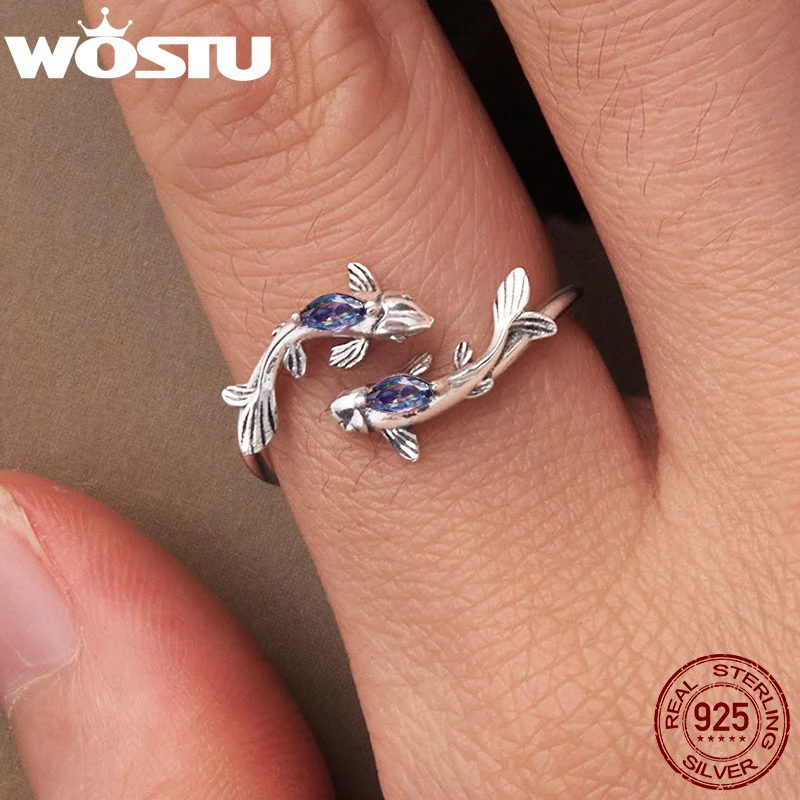 WOSTU-Anillo abierto colorido de Plata de Ley 925 con 12 zodiacos para mujer, anillos apilables de cristal de circón arcoíris, regalo familiar para niña