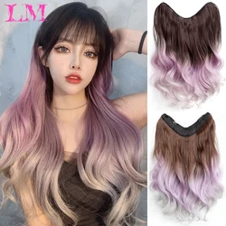 LM Synthetic Long Wave V-shaped Purple GreyHair Extension Half Wig Heat Resistant Straight Fake Hair Hairpiece for Women