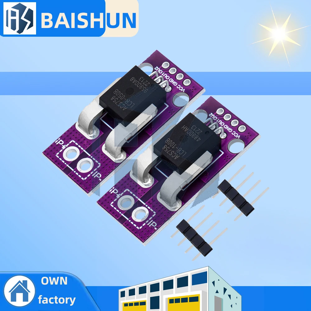 â€ŒACS758 Hall-Effect Current Sensor Module - ACS758LCB-050B/100B-PFF-T 50A/100A Bidirectional High-Precision Linear Sensor