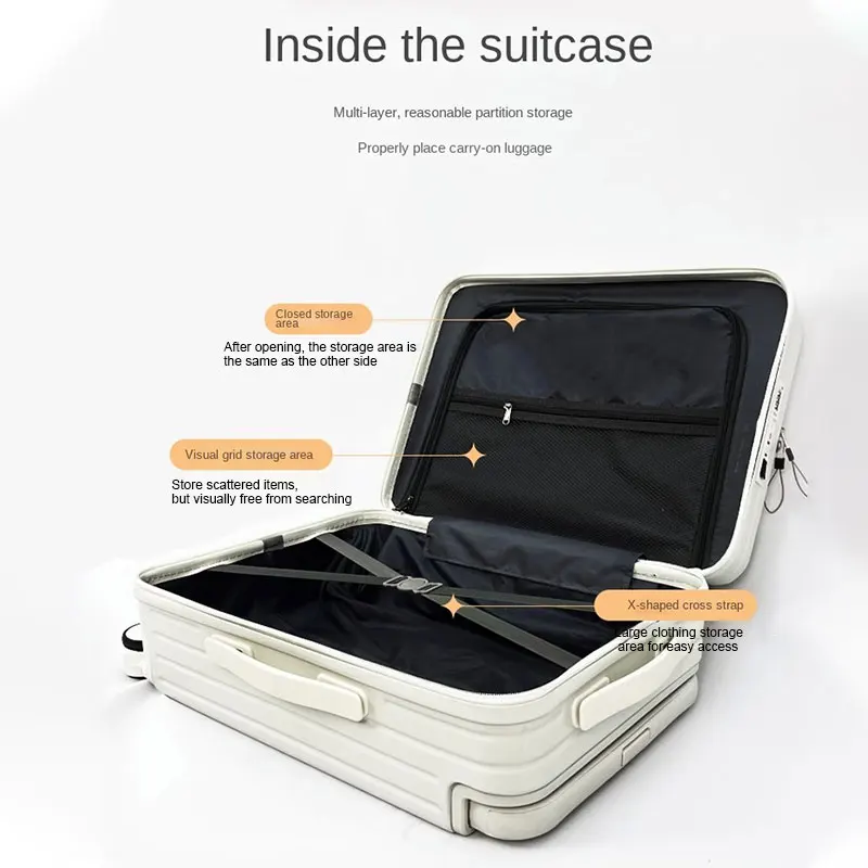 Suitcase Wide Handle Front Opening Luggage 20/22/26 inch USB Charging Cabin Carry on Suitcases Password Trolley Case Travel Bag