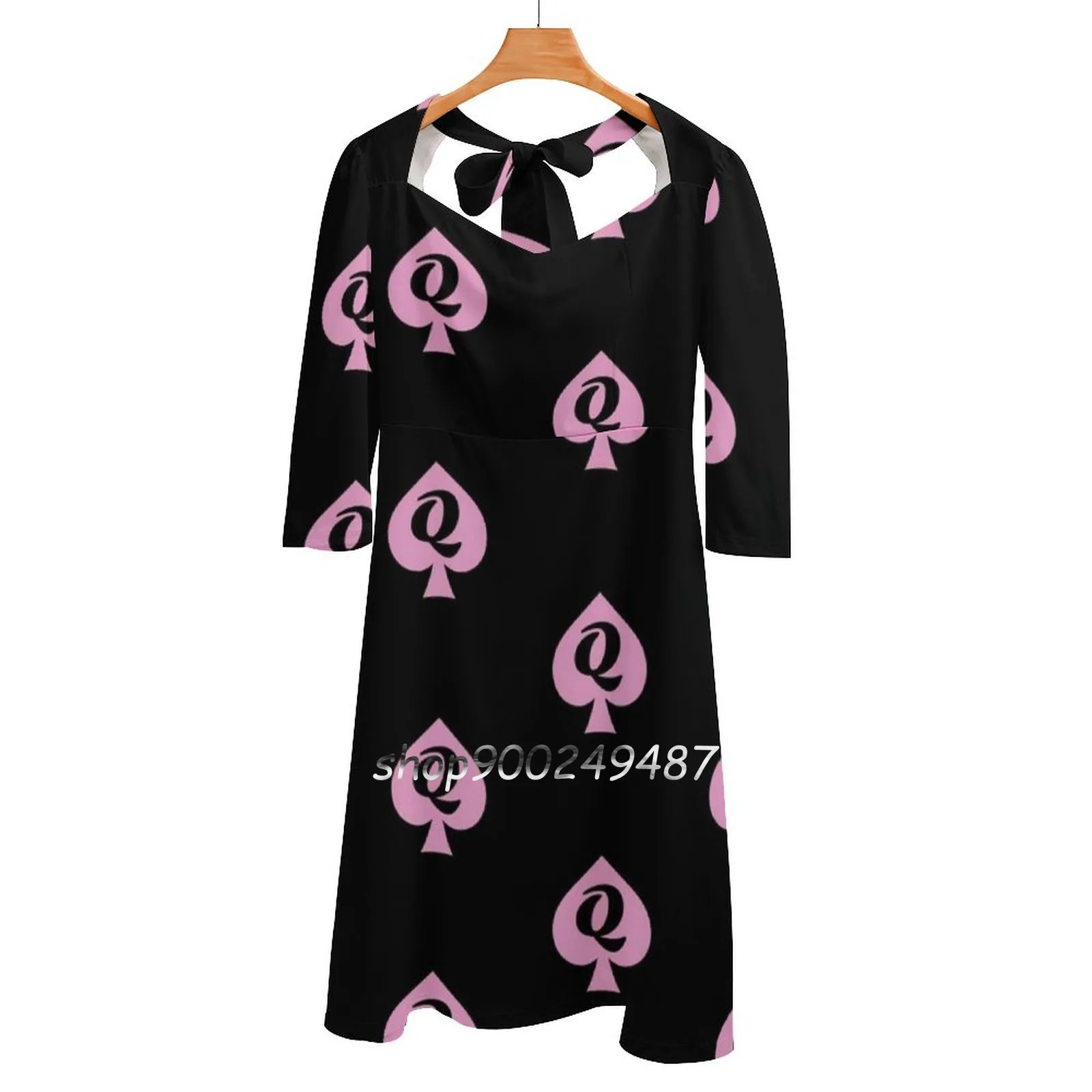 Queen Of Spades Pink And Black Square Neck Dress Sweet Summer Dress Women Elegant Halter Print Dress Qos Spades Queen Queen Of