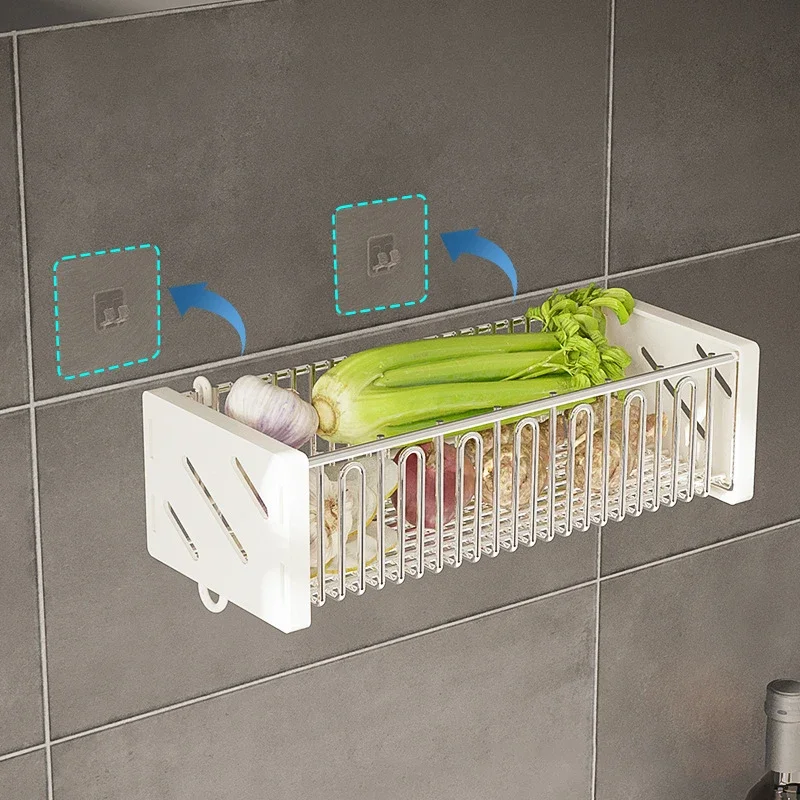 Wall Hanging Kitchen Organizer Onion Ginger Garlic Seasoning Storage Rack Drain Rack No punching carbon Steel Vegetable Basket