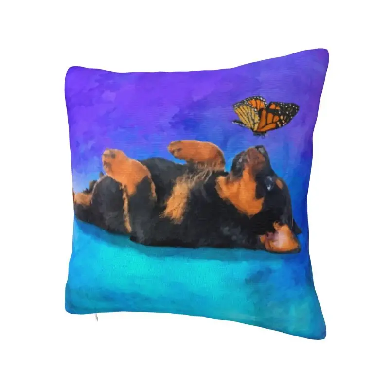 Funny Rottweiler Puppy With Butterfly Cushion Cover Animal Velvet Modern Pillow for Sofa Home Decor