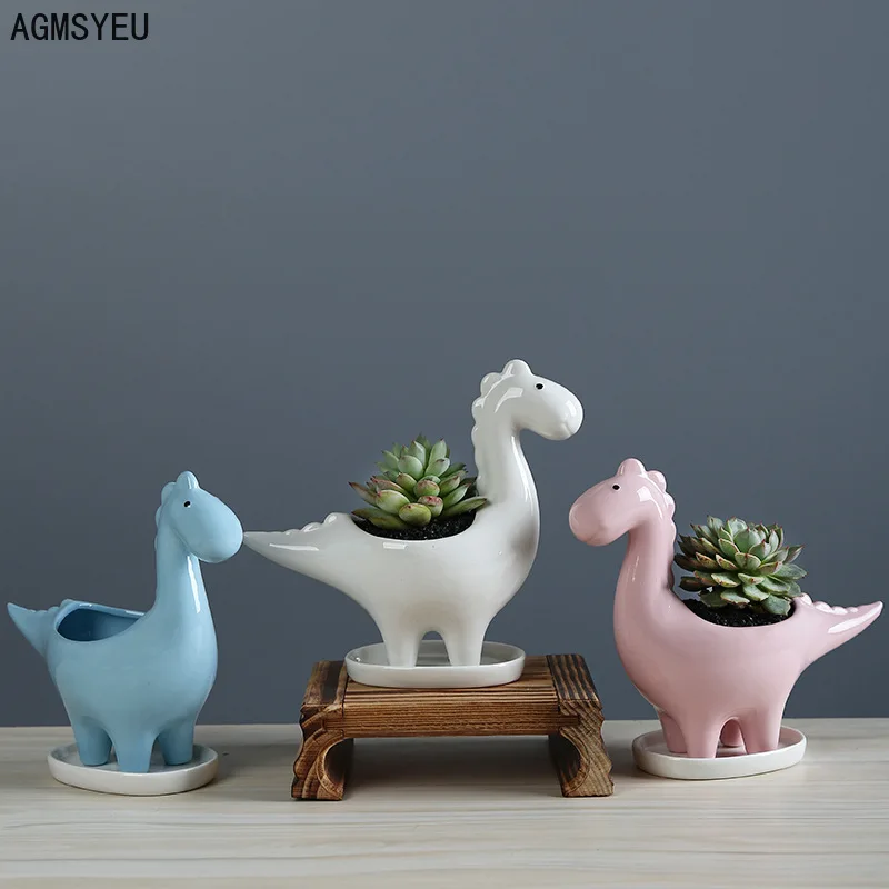 2pcs Ceramic flowerpot Home decoration accessories Creative Dinosaur Meaty Flower Pot Indoor desktop decorations White flowerpot