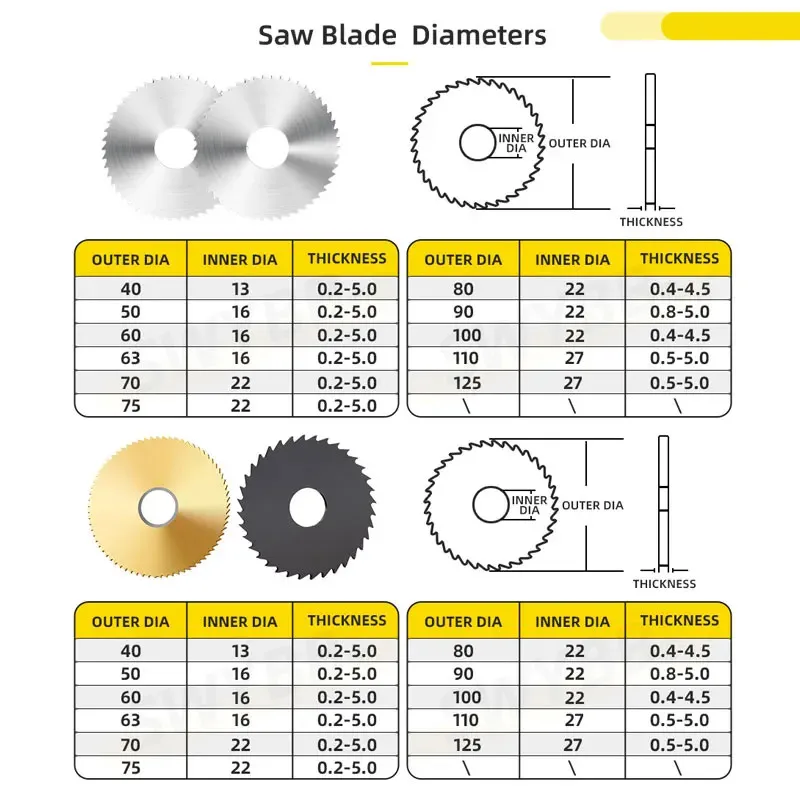 Lâmina de serra para corte de metais, fresagem circular, ferramenta de corte CNC, usinagem de entalhe, carboneto, HSS, Tang, Black Coating, 40mm, 60mm, 63mm, 75mm