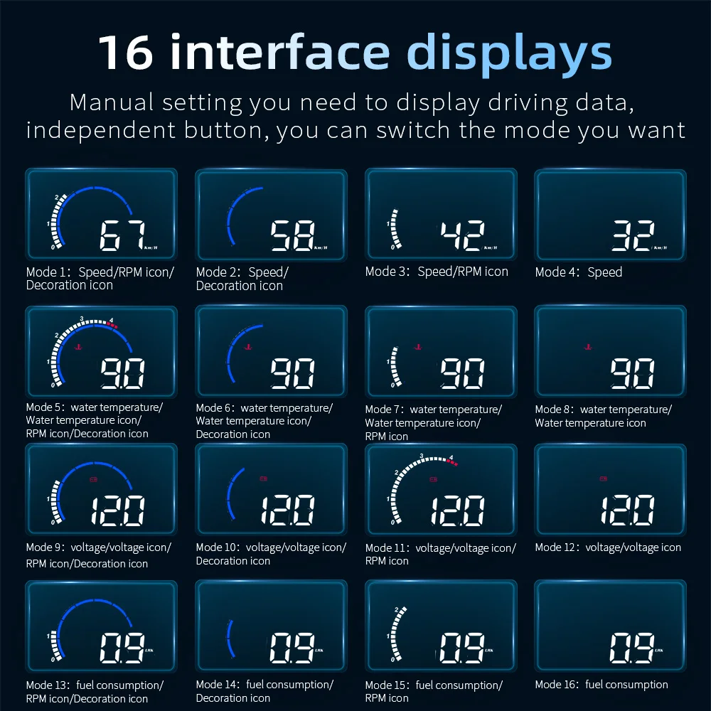 M13 LED Digital Windshield Car Speedometer Head up Display Overspeed alarm Water temperature alarm Auto Electronics