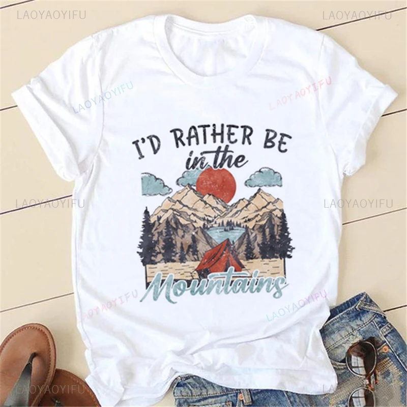 Women's Camp T-shirt Casual Short-sleev Tees Travel Holiday Cute Summer Women's T-shirt in The 1990s Women's Cotton Graphic Tops