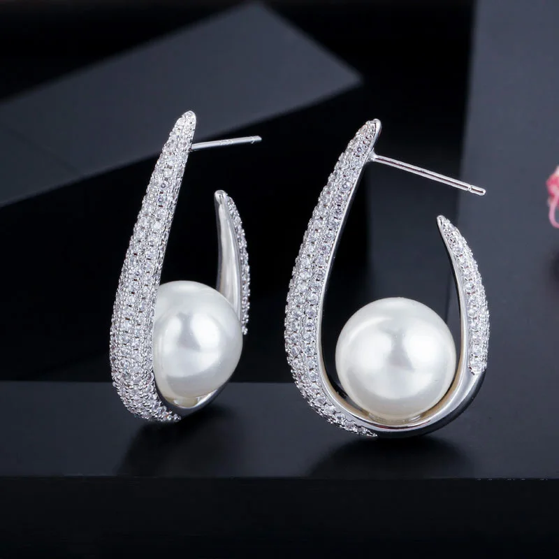 

Vintage Revivals S925 Silver Needle White Pearl 5A Cubic Zirconia Earrings Women Jewelry High Quality Materials Gift Options