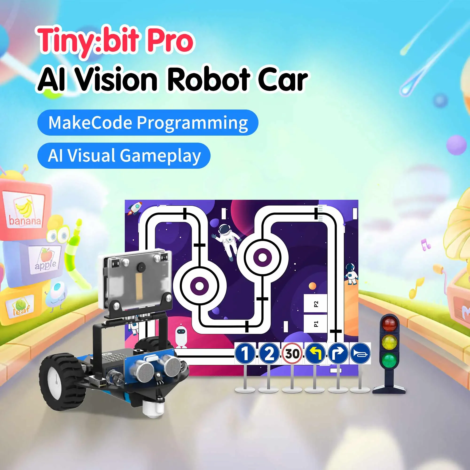Yahboom Microbit Smart Robot Car AI Visual Recognition Line Tracking Ultrasonic Sensor IR Remote Control Kit