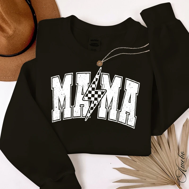 Leopard Lightning Mama Crewneck Sweatshirt Schwangerschaftsgeschenk Süßer Mama Pullover Neue Mutter Geschenk Retro Wildblumen Print Klassische Hoodies