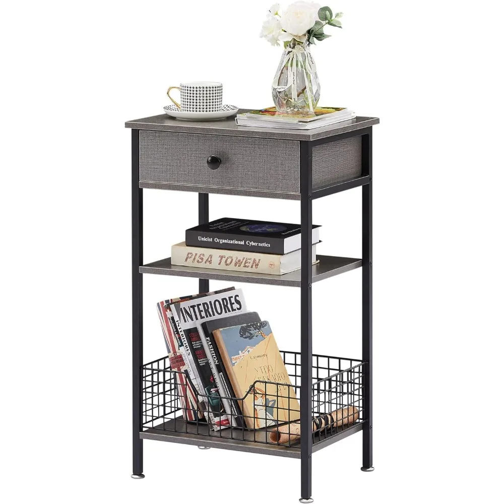 

Tall Side End Table,Nightstands Shelf Storage Organizer with U-Shape Shlef Basket and Drawer for Telephone Entryway/Living Room
