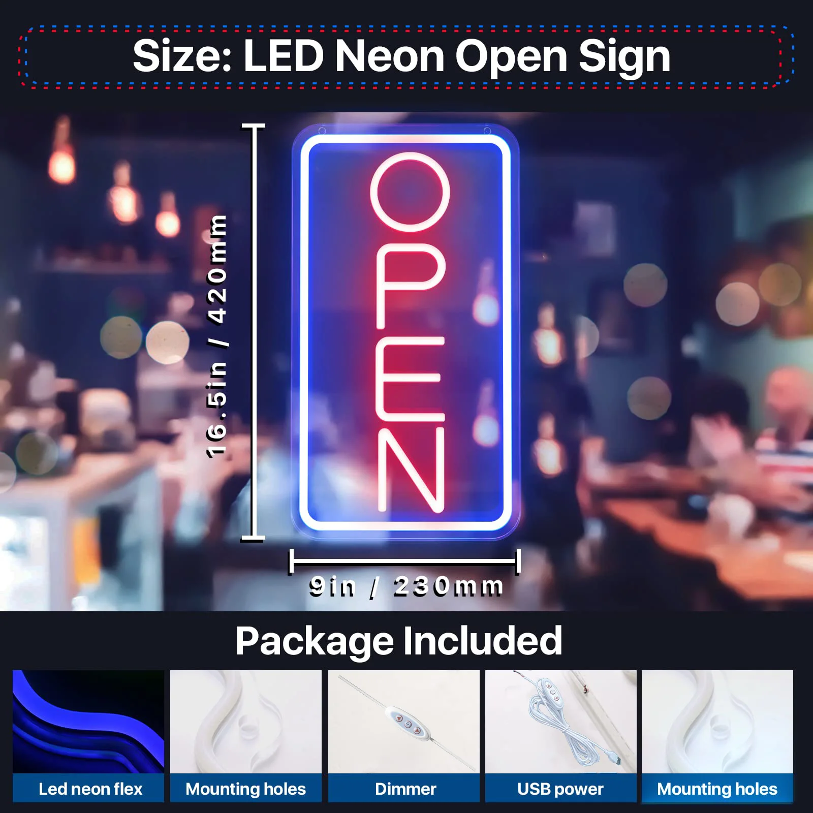 LED Neon Open Sign, Open Sign for Business, Adjustable Brightness Neon Lights for Party Bar Stores Hotel Wall Decor Neon Light