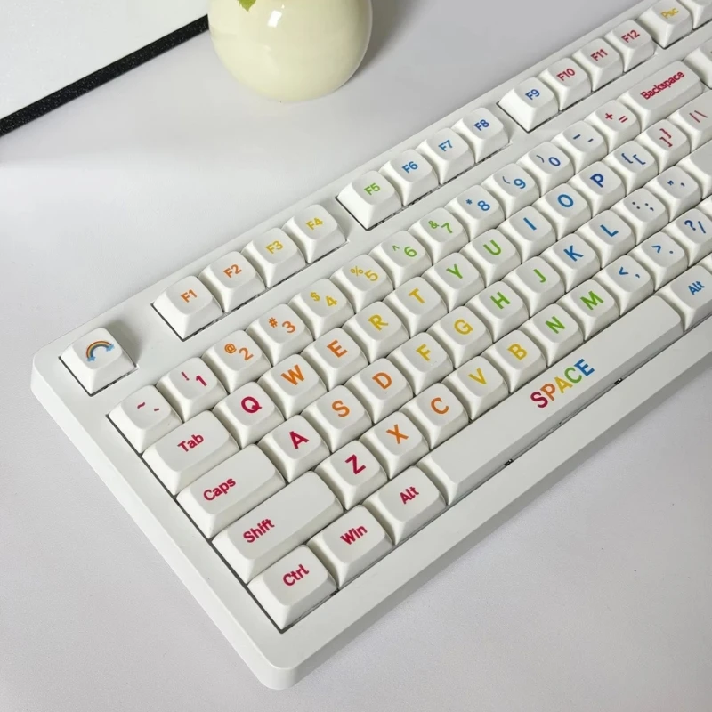 Y1UB 113 Key XDA Large Color Fonts Keycaps Rainbow Color Theme PBT Keycaps for Mechanical Keyboards Enhancement