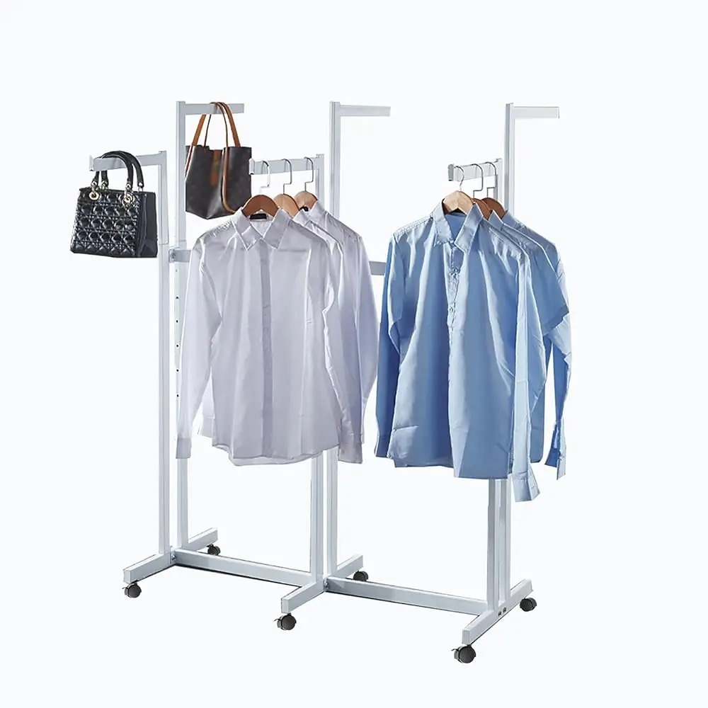 

Floor Standing Metal Garment Ra - Heavy Retail Display Racks With Wheels, 6 A Clothing Rack, Square Tubing Portable Shirt