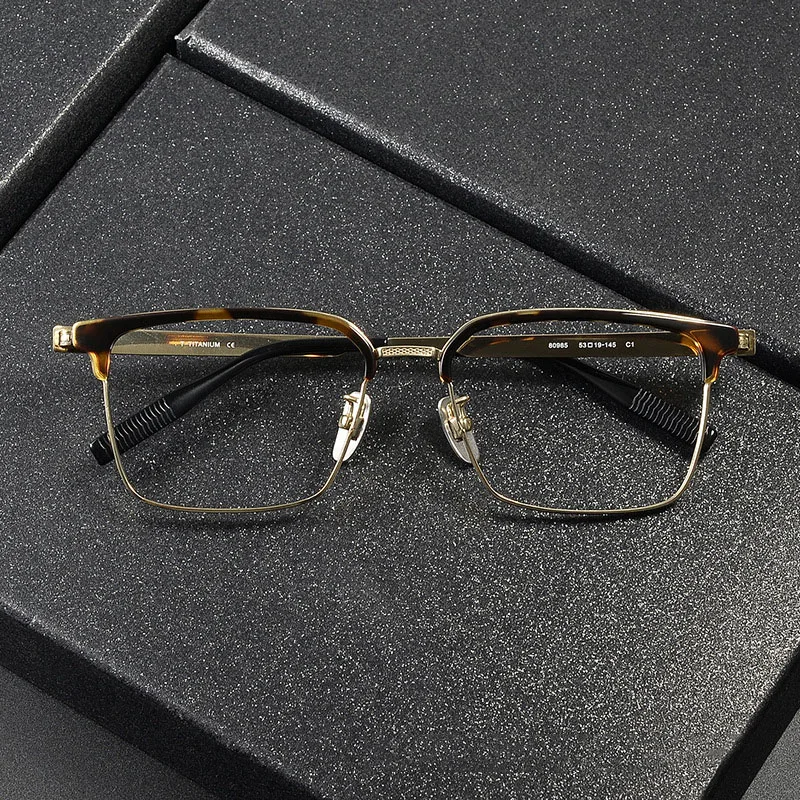 Business Men Ultra- Light Wide Oversized Square Pure Titanium Myopia Glasses Frame Can Customize Multi- Focal Prescription Lens