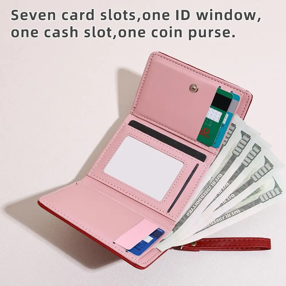 New Short Style Love Embroidered Wallet with Zipper Buckle Detail Women Wallet Simple Design PU Card Bag Women