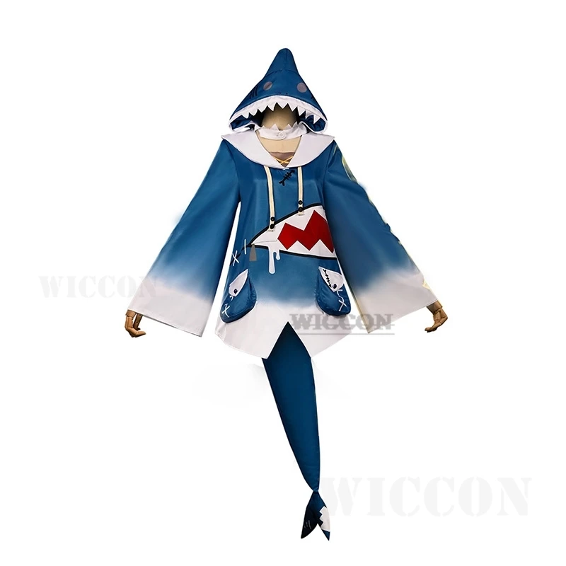 Vtuber Hololive Gawr Gura Cosplay Kostuum Schattige Haai Kostuum Hoodie Voor Vrouwen Halloween Youtuber Anime Staart Pruik Kostuum