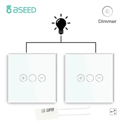BSEED LED Touch Dimmer Switches Wall Dimmers 1Gang 2Way Sensor Switch Plus EU Sockets USB Type-c Tempered Galss Waterproof 2pack