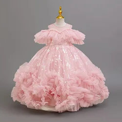 New Chinese Grandma's Christmas Dress, Shoulder Tulle Long Marling Birthday Dance Evening Dress 4-12-year-old girl dress