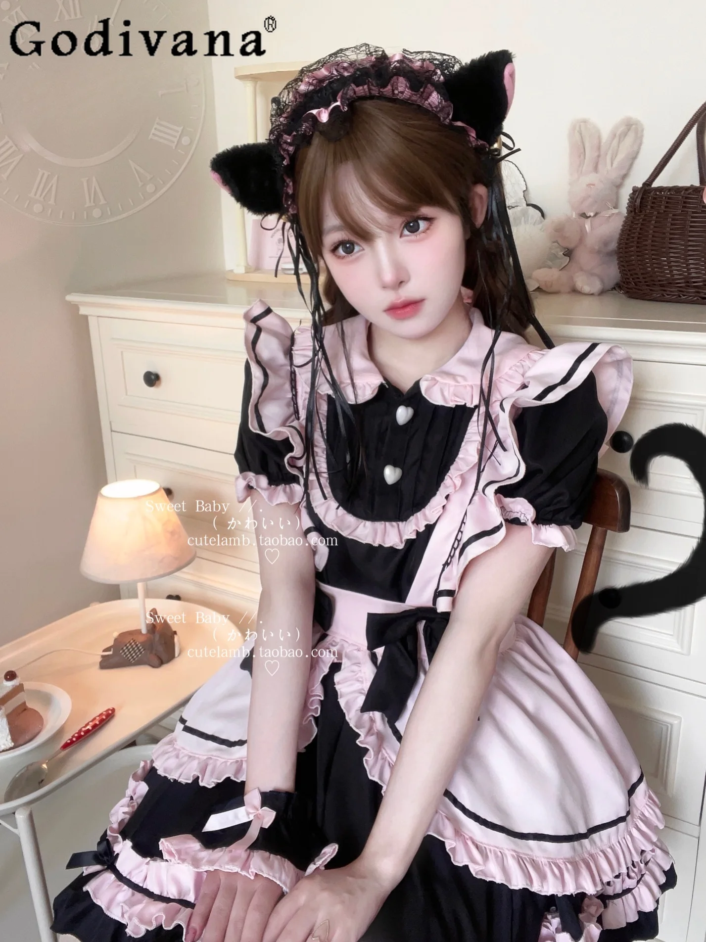 

Original Japanese Girly Sweet Kawaii Maid Costume 2024 Summer New Fashion Lolita Heavy Industry Dress Women Slim Fit Y2k Dress