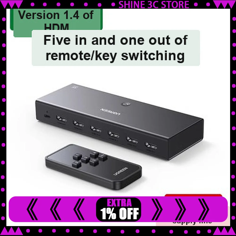 UGREEN CM597 90799 HDMI Switch 3 in 1 Out 4K 60Hz Video Selector for TV Monitor Game Console