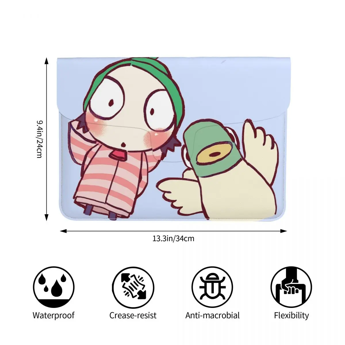 I Draw Sarah And Duck Peeker PU Leather Horizontal Laptop Sleeve Shockproof Soft Lining Notebook Case 13 Inch