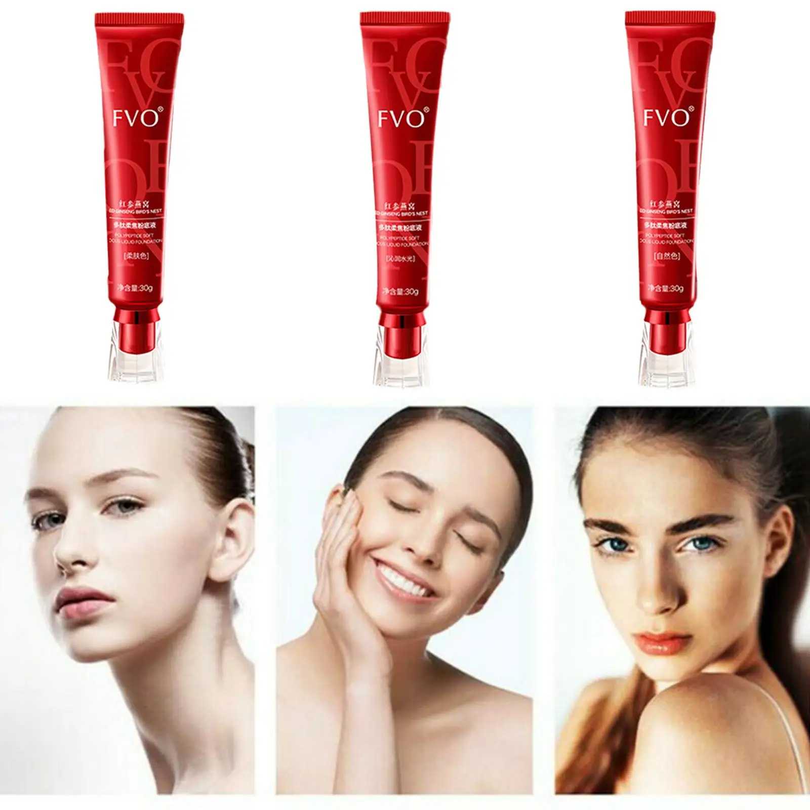 Red Upgrade FV Foundation Precious Luxury Herbal Extracts Concealer Oil-control Waterproof Hydrating Makeup Base Cream 30g