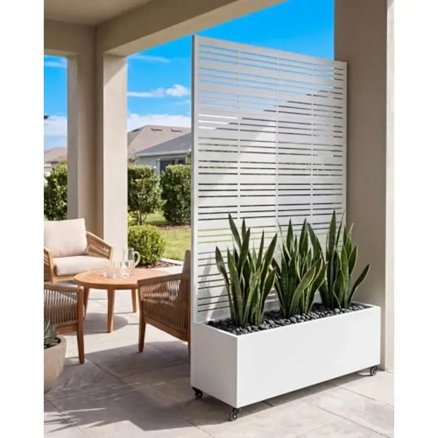 Privacy Planter Box with Trellis, 73 in Tall Metal Screen, White