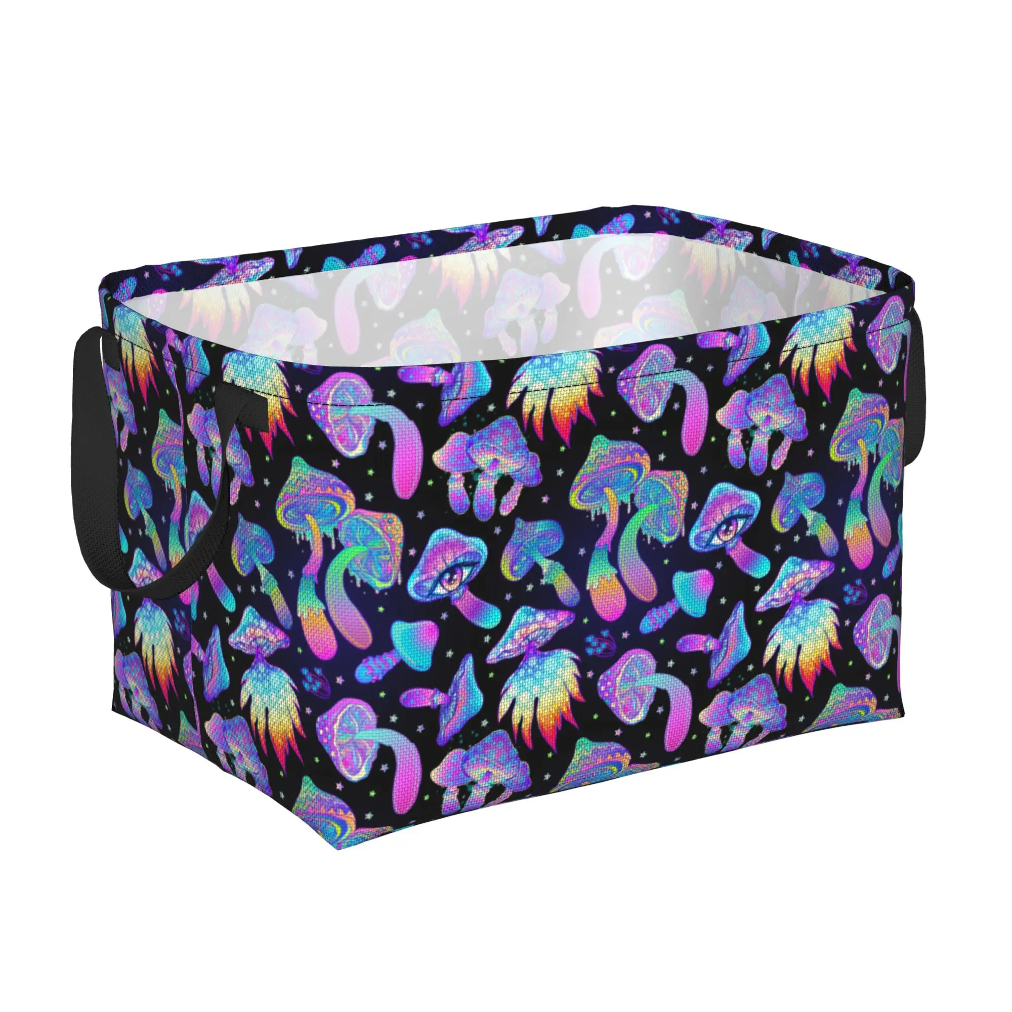 Panier de rangement pliable rectangulaire en tissu gothique pastel néon psychédélique trippy aux champignons magiques pour placard de salon