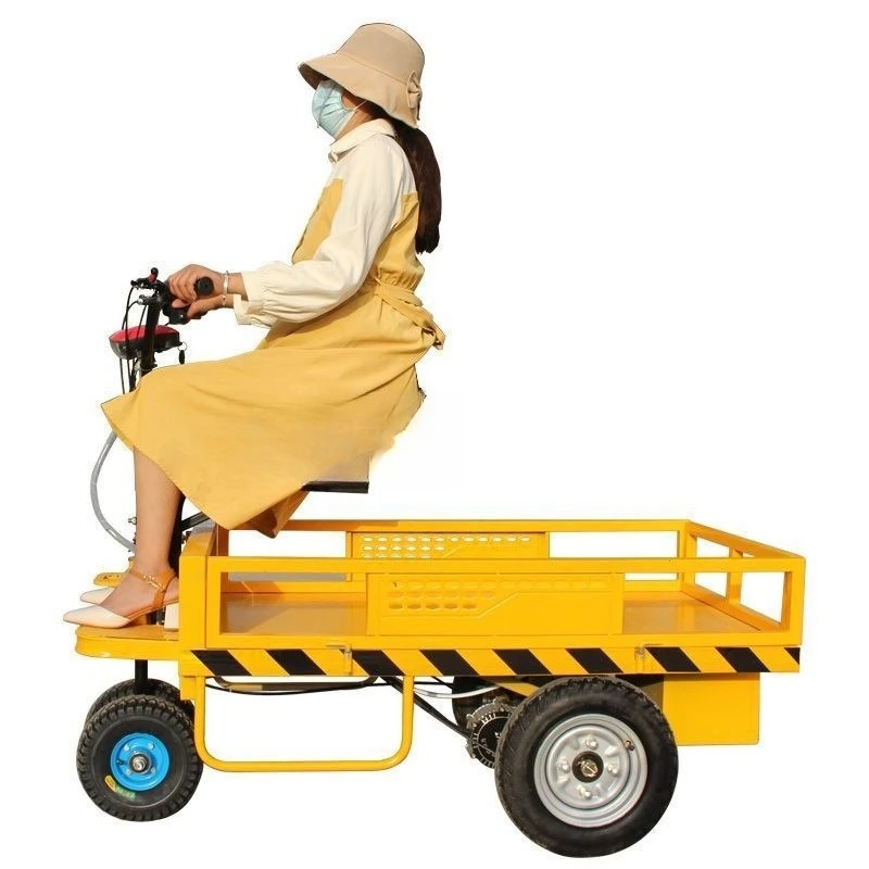 Riding electric battery flatbed trucks can lift and pull goods upside down, four-wheeled hand-pushed carts, and storage loads