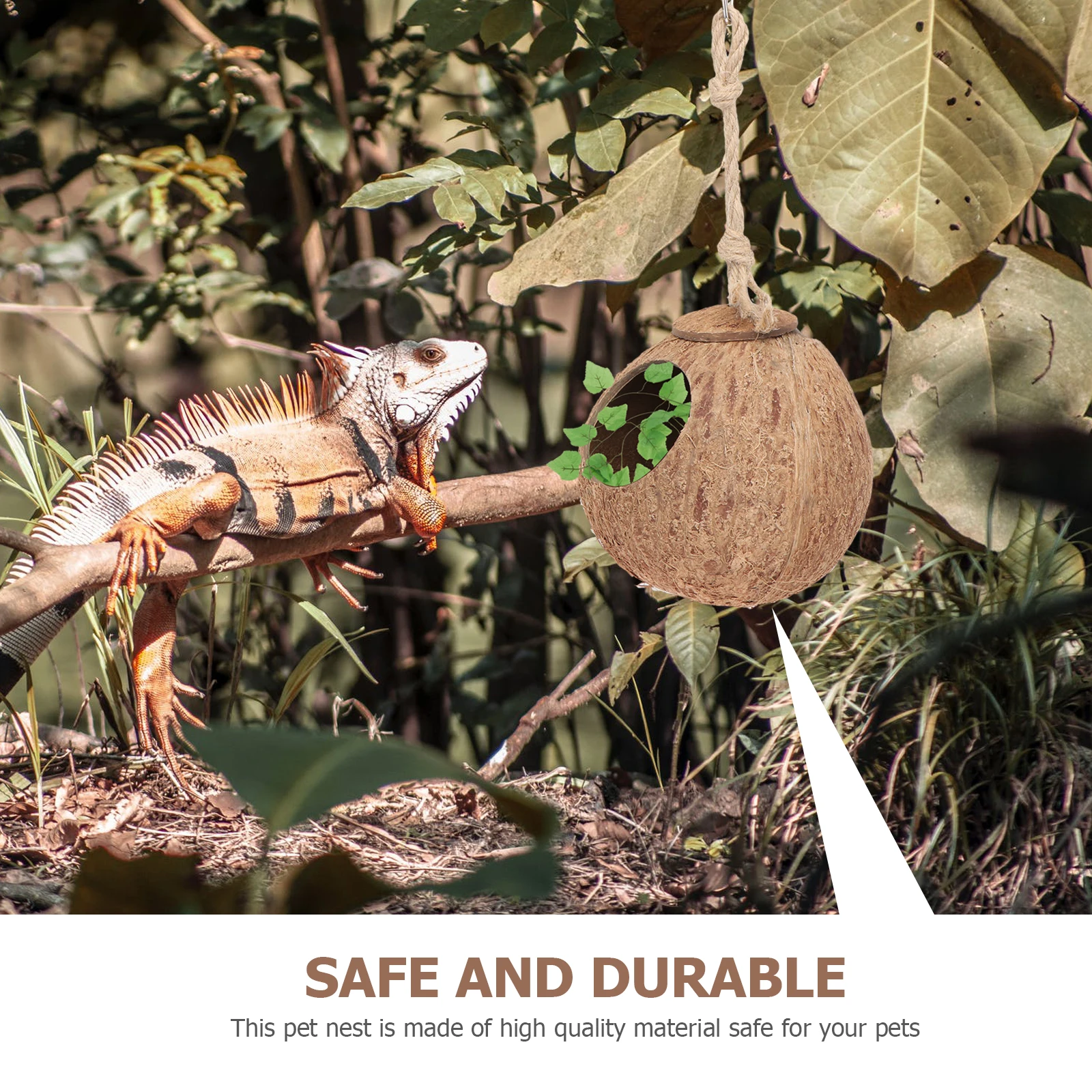 

2PCS Coconut Shell Nest Vine Set for Lizards Reptile Hideout Safe Amusement Lizard Sleeping House Small Pet Nest Reptiles Supply
