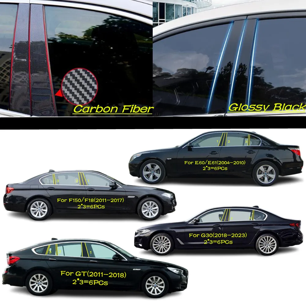 

Car PC Material Pillar Post Cover Door Trim Window Molding Sticker For Bmw 5 Series/GT E60 E61 G30 F07 F10 F18 2004-2016-2023