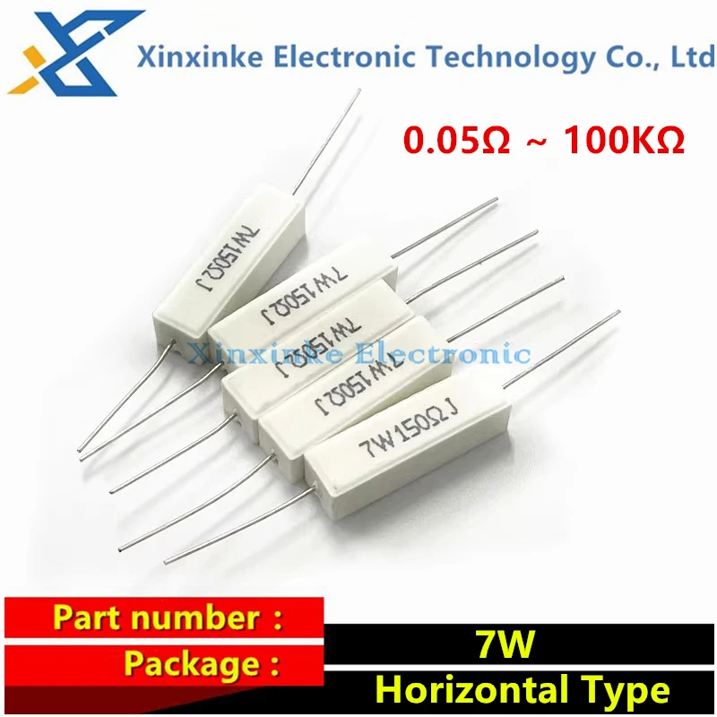 10PCS RX27 7W Horizontal Type Cement Resistor Power Resistance 0.05Ω ~ 100KΩ 0.1R 0.33/1/2/3/5/10/20/47/75/100ohm 10K 20K 47K