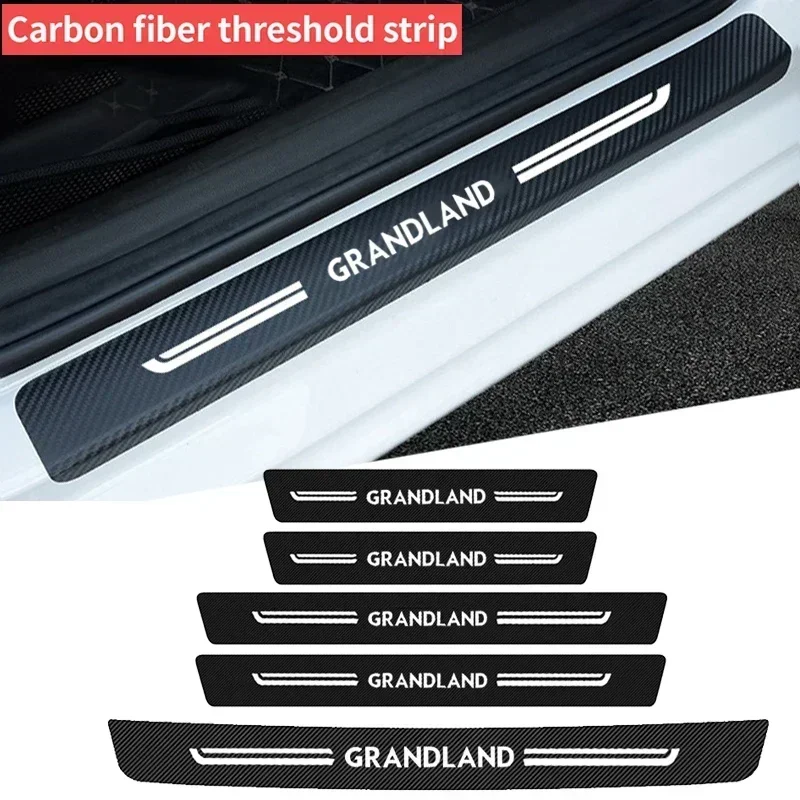 Carbon Fiber Car Threshold Plate for Opel Grandland Logo 2023 Trunk Door Sill Protector Sticker Bumper Strips Scratch Guard Tape