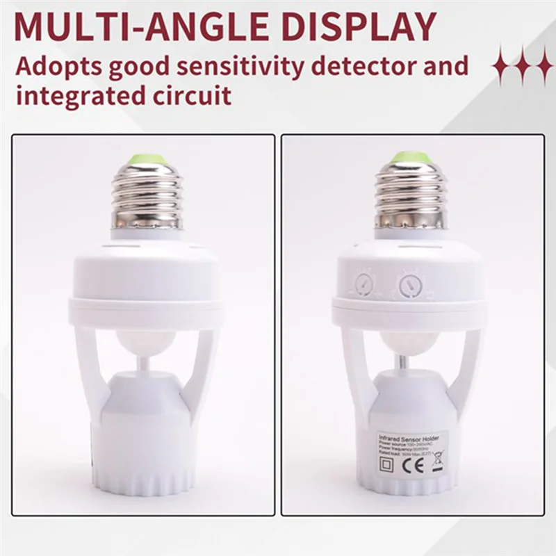 BNVN-360° IR Infrared Motion Sensor Human Detection E27 Plug Lamp Base, 3PCS AC 110-220V For LED Lighting