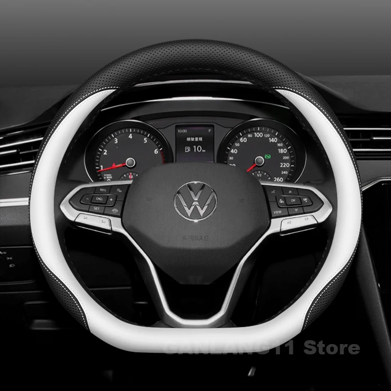 

Leather Car Steering Wheel Cover For Volkswagen Polo T-cross Teramont Jetta Caddy Taigo Crafter 2025 Auto interior Accessories