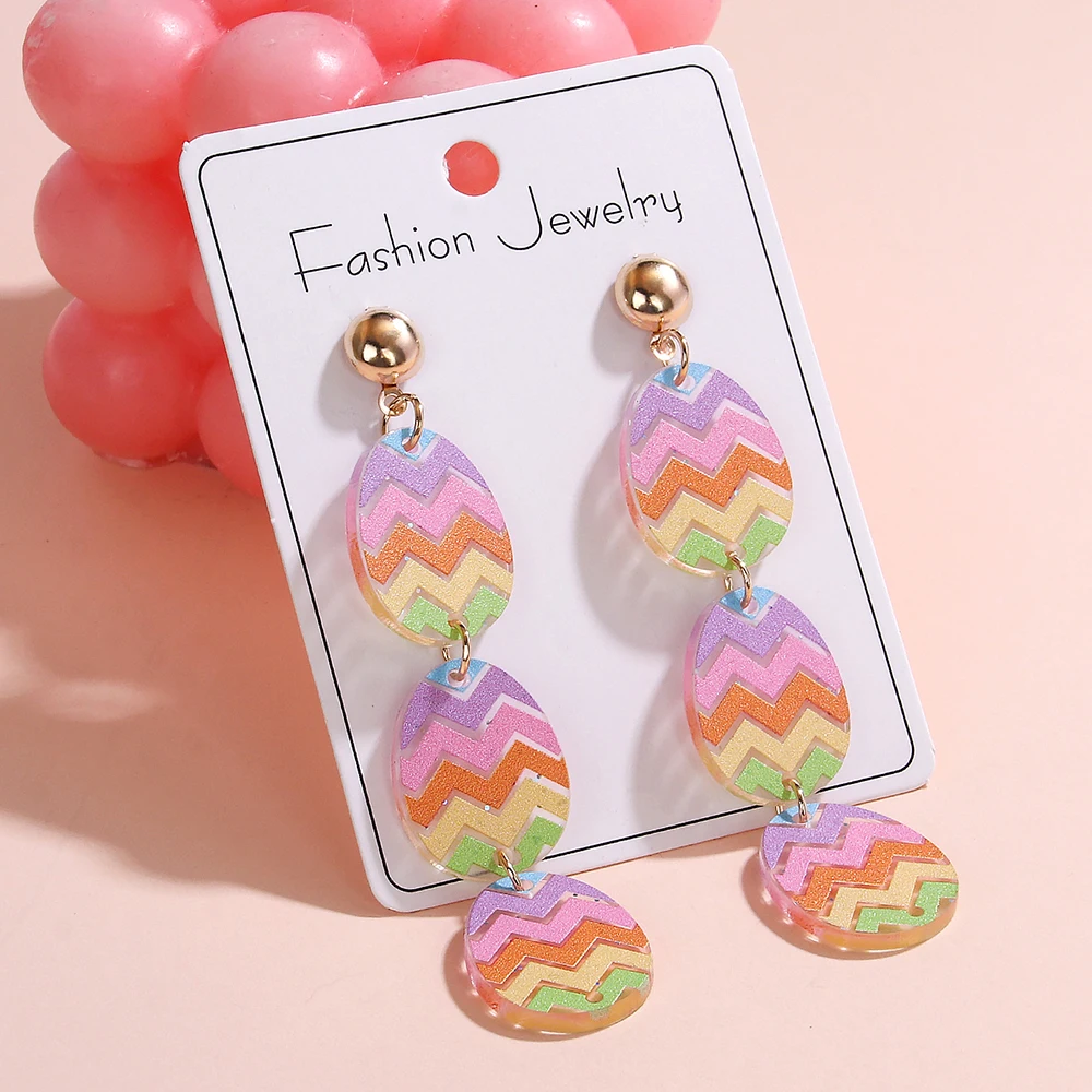 WELBACK 1 Pair of Easter Rainbow Eggs Love Rabbit Earrings Cute Ghost Glitzy Acrylic Earrings Sweet Earrings for Girls Gift