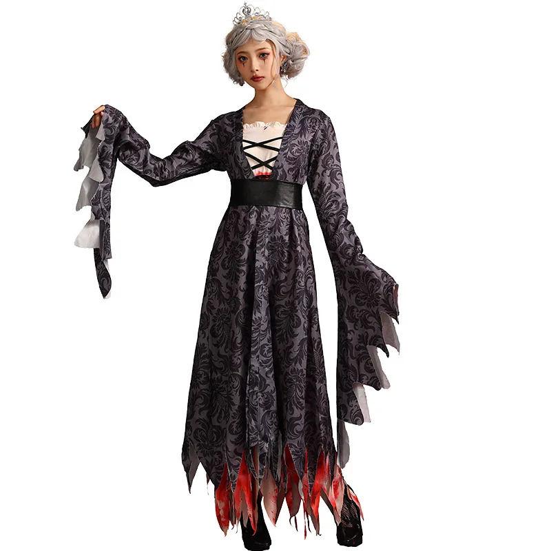 

Woman Halloween Bloody Princess Queen Costumes Female Sorceress Cosplay Carnival Purim Parade Stage Role Play Show Party Dress
