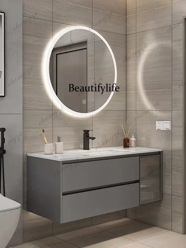 Marble Smart Bathroom Vanity Cabinet With Sink And Mirror Looking Combination One Hand Wash Basin Washbasin Toilet Round Mirror