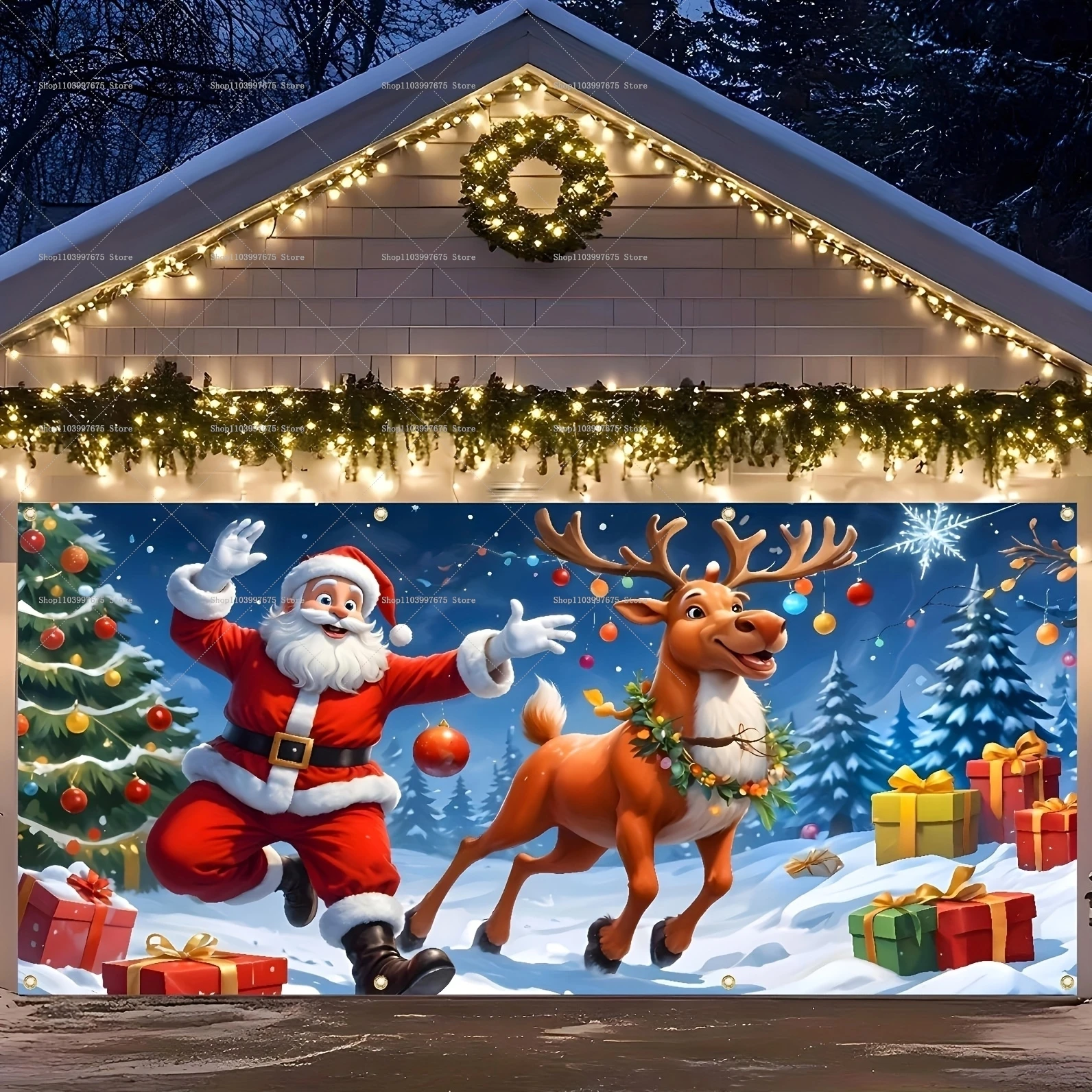 

Санта-Клаус с Рождеством, баннеры для гаражных ворот, декор для рождественской вечеринки, фон для фотосъемки, уличные стены, события, фон, реквизит